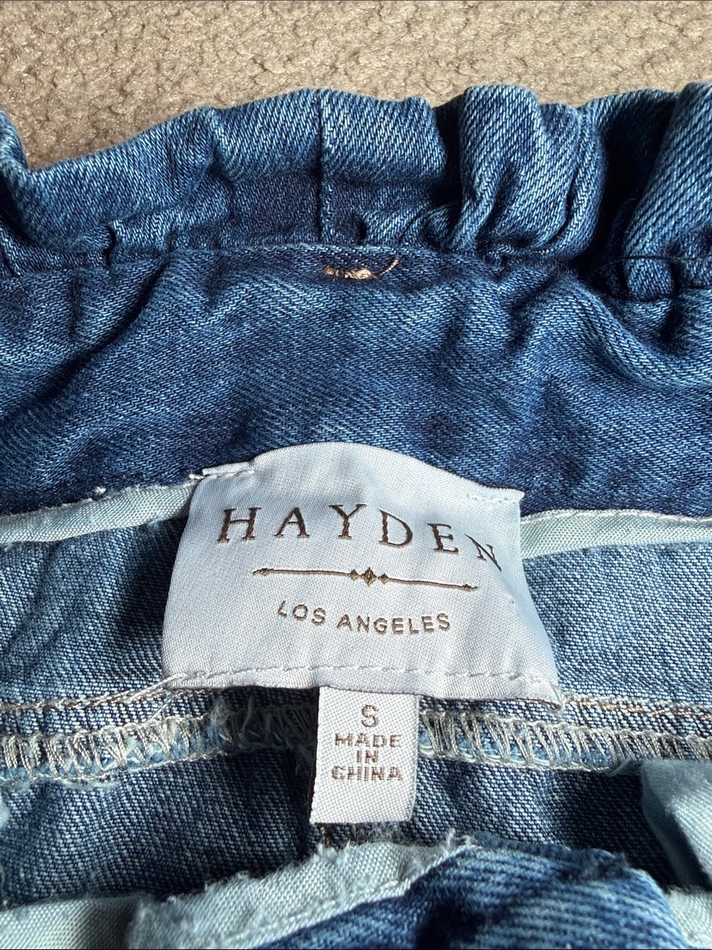 Hayden Los Angeles Ruffled Paperbag Waist Distressed Denim Mini Skirt - Blue - Picture 2 of 3
